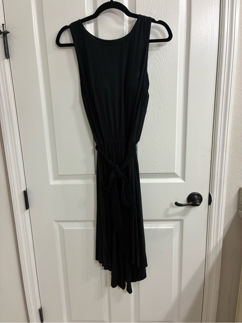 Soma Black Sleeveless with built in bra, Tie-Waist Dress with a high/low hem